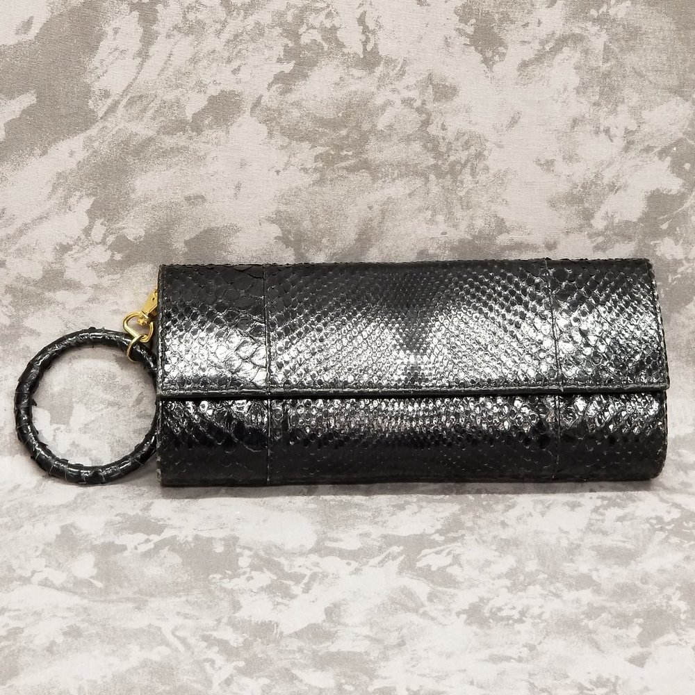 Ted Rossi Black Snakeskin Clutch Bag with Ring